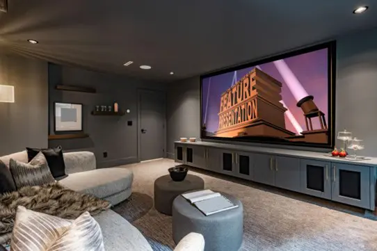 Cinema room in house, home cinema installation