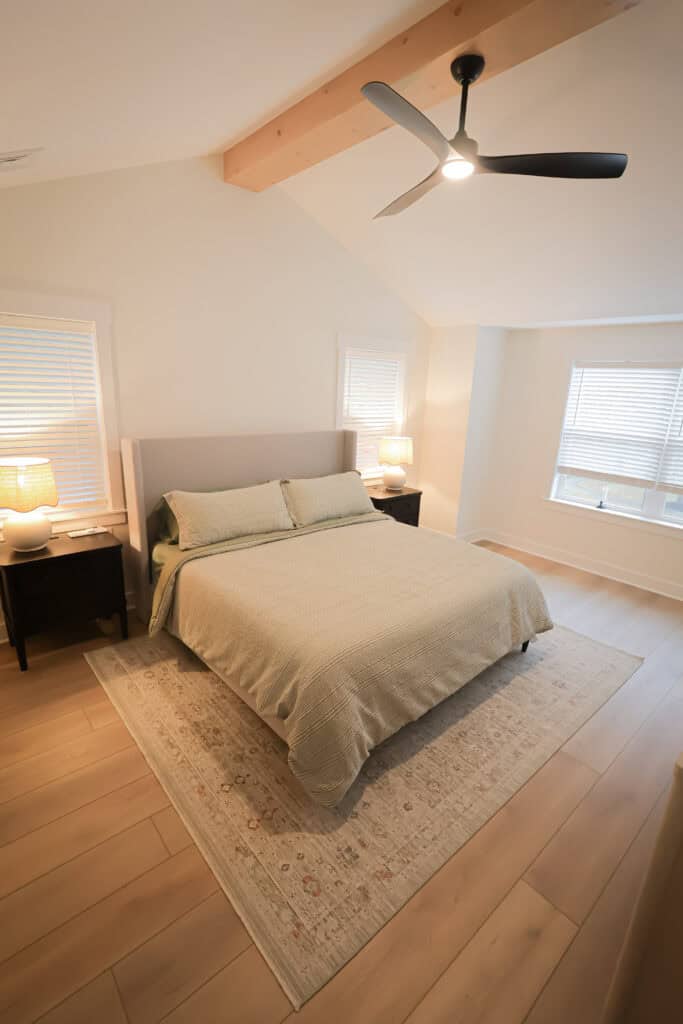 A bed in a room.
